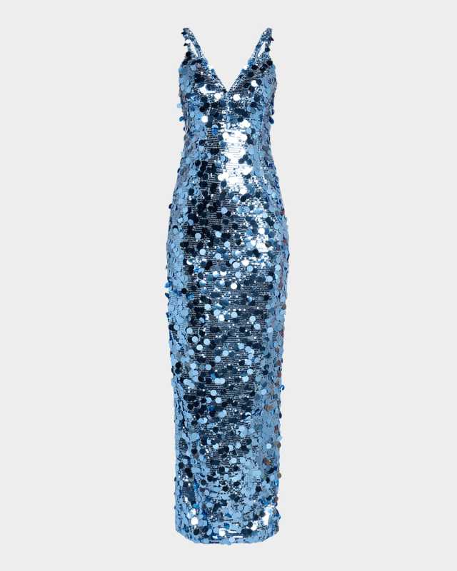 Allegra Deep V-Neck Sequin Column Gown